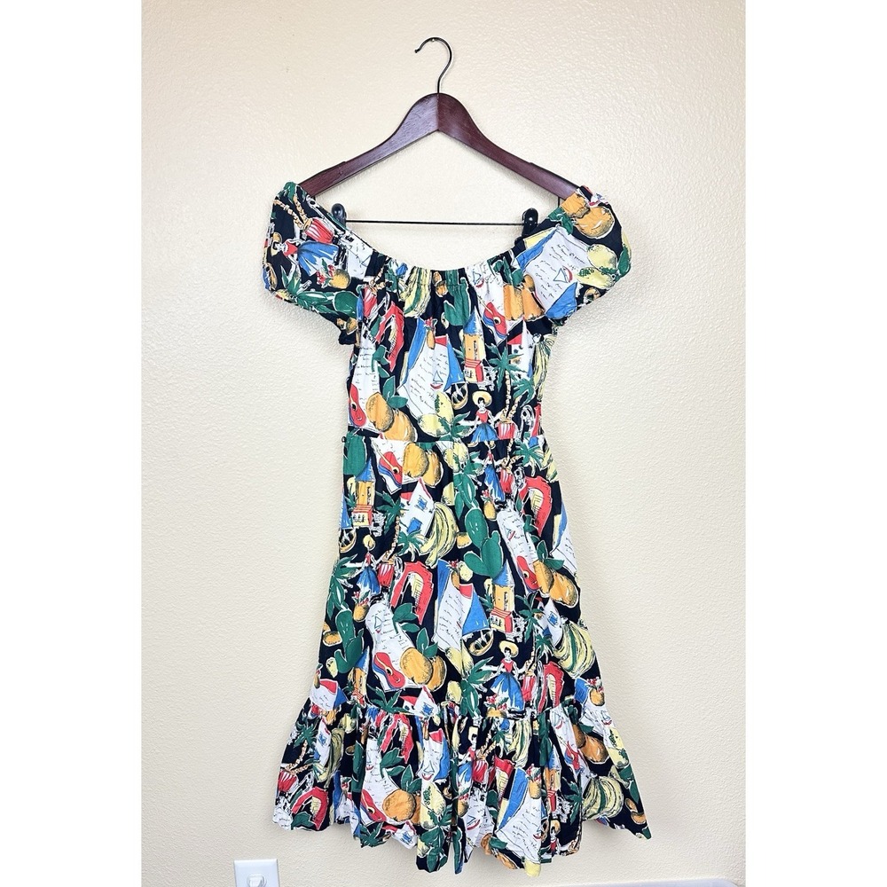 J.Crew Postcard Fruit Print Midi Dress 100% Cotton Sz 4 Tropical Lemon Guitar
